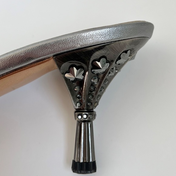 Vintage Metallic Prada Mules Kitten Heel with Bows IT 40.5 - Picture 10 of 11